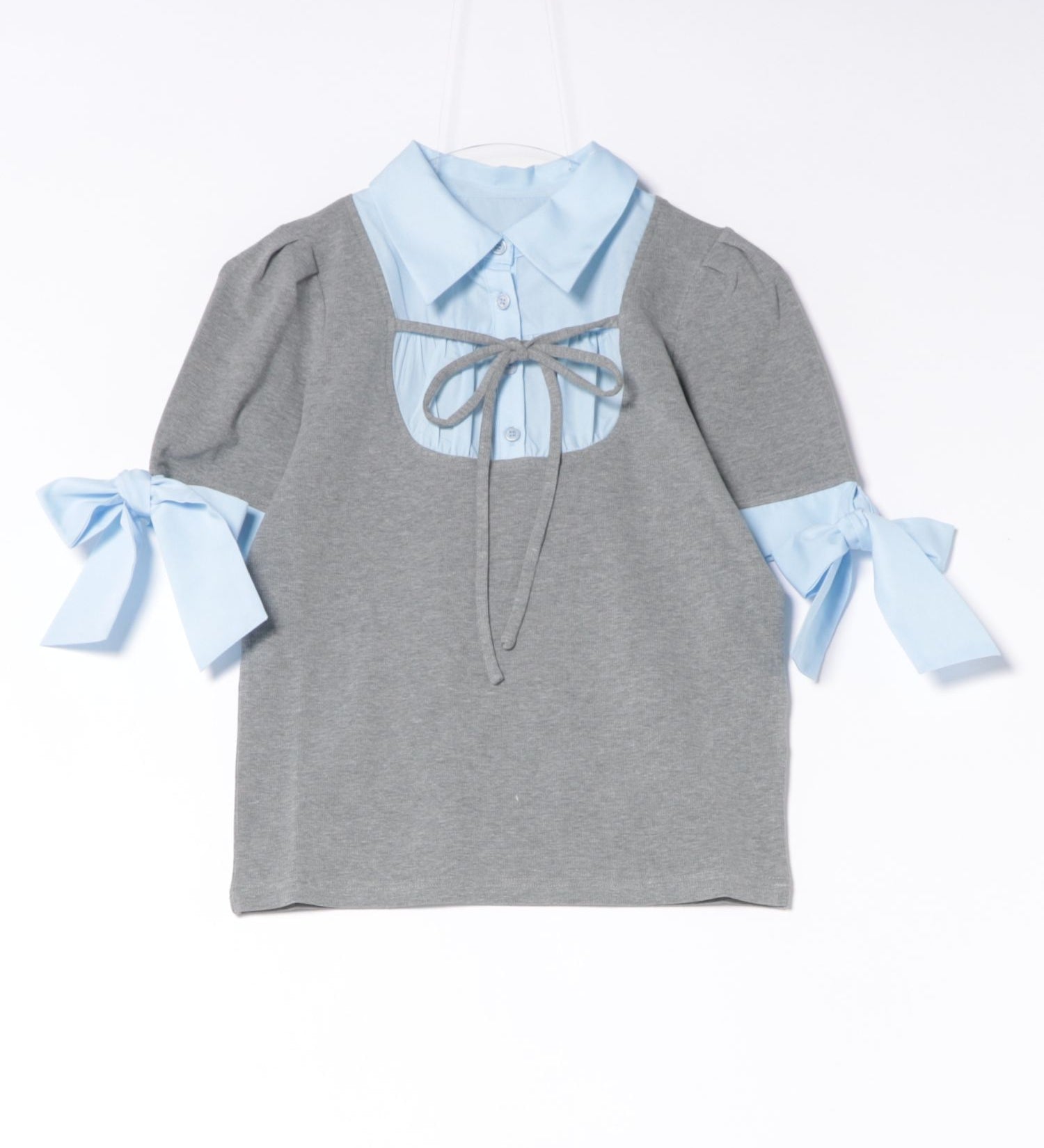 袖リボンドッキングテレコ