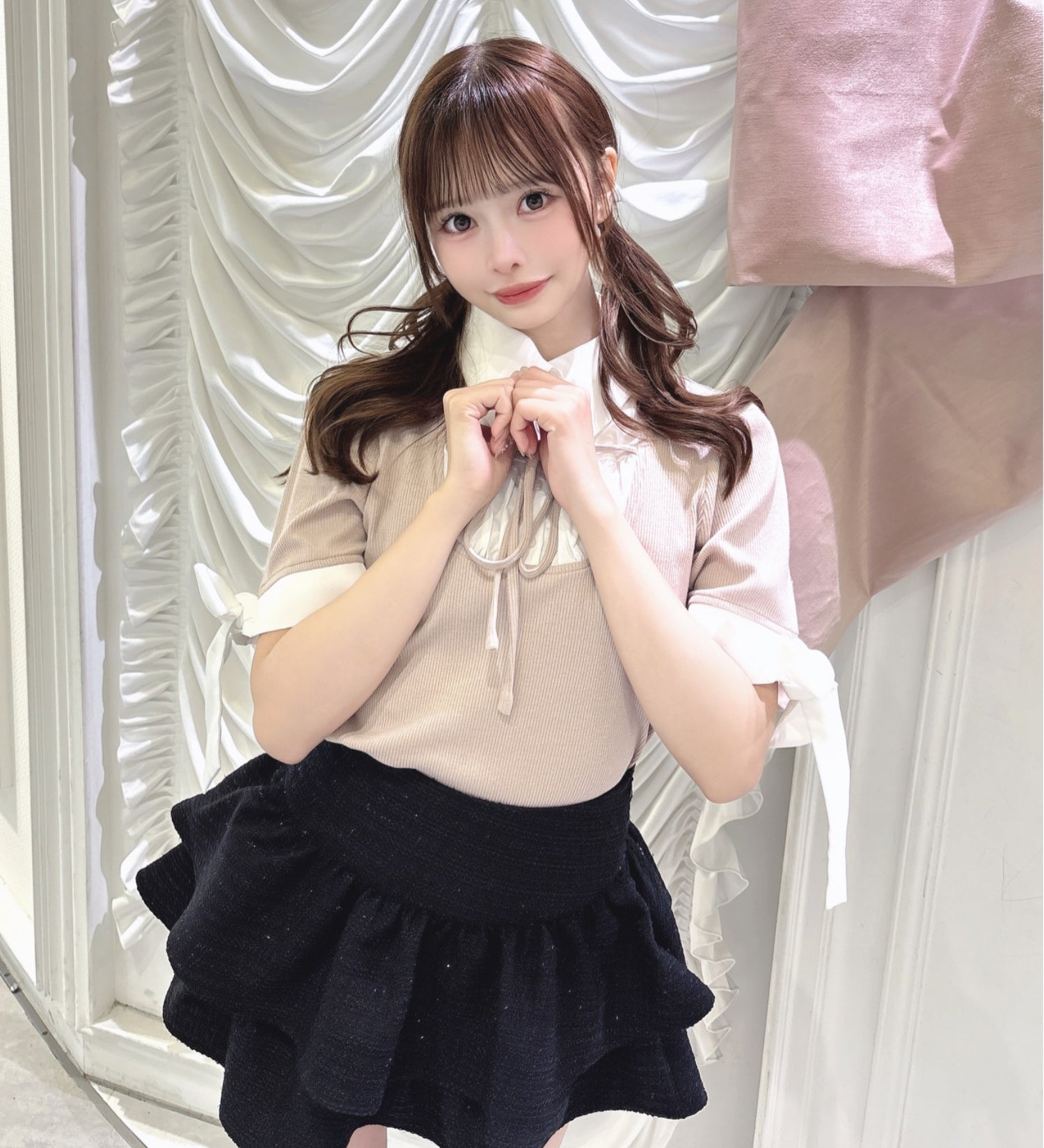 袖リボンドッキングテレコ