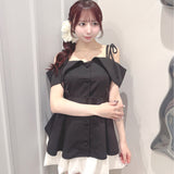 オフショルペプラムブラウス