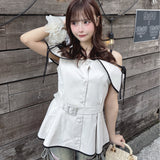 オフショルペプラムブラウス