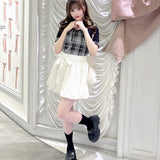 半袖チェック×ボレロ風トップス