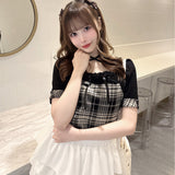 半袖チェック×ボレロ風トップス