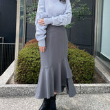 シャーリング袖カシュクールニット
