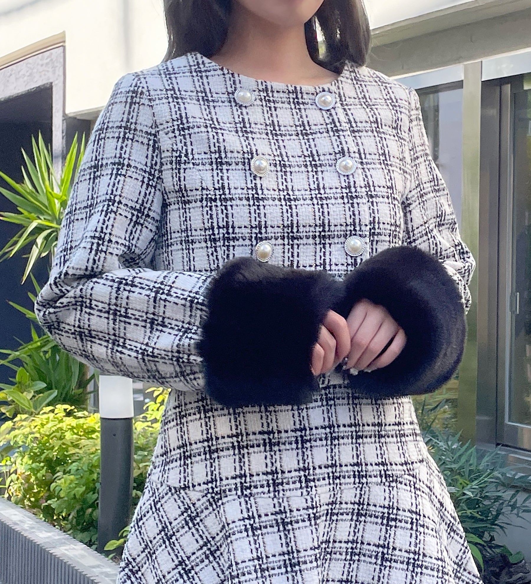 【セットアップ対応アイテム】 ファー付ノーカラージャケット