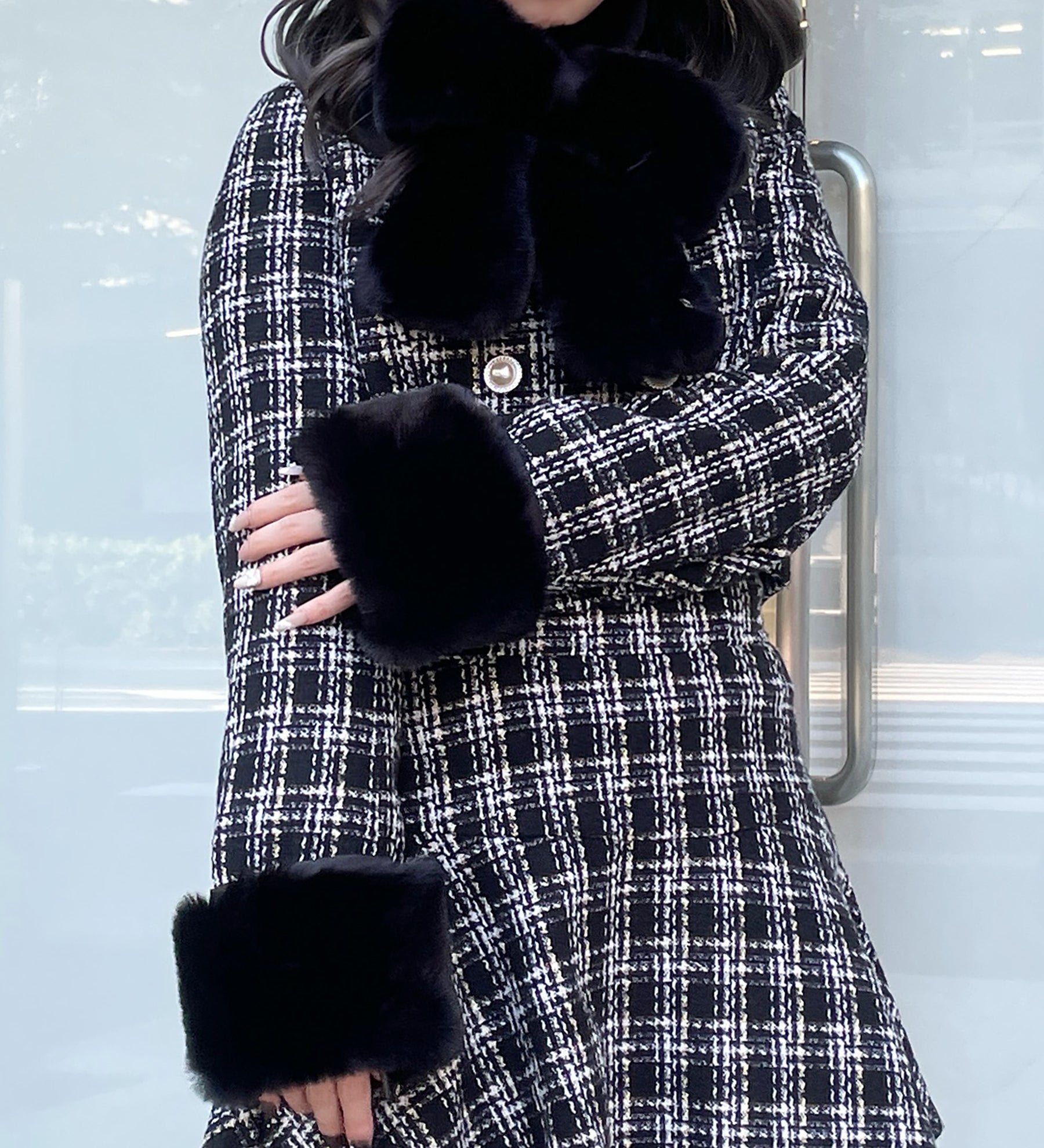 【セットアップ対応アイテム】 ファー付ノーカラージャケット