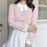 リボン衿金ボタンニット