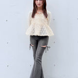 サイドリボンフレアデニム