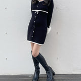 ファー付きパイピングワンピース