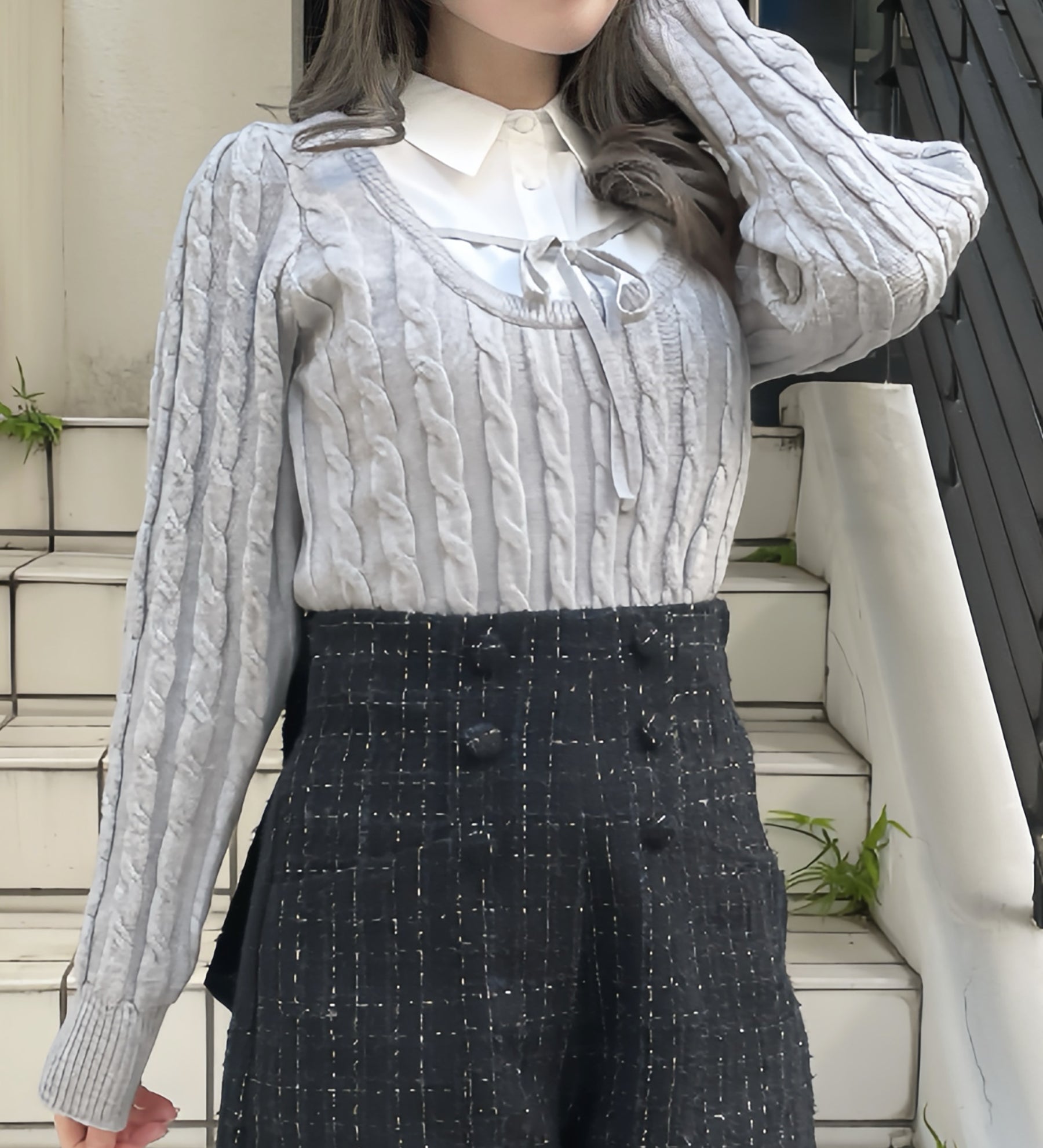 レイヤードケーブルニット