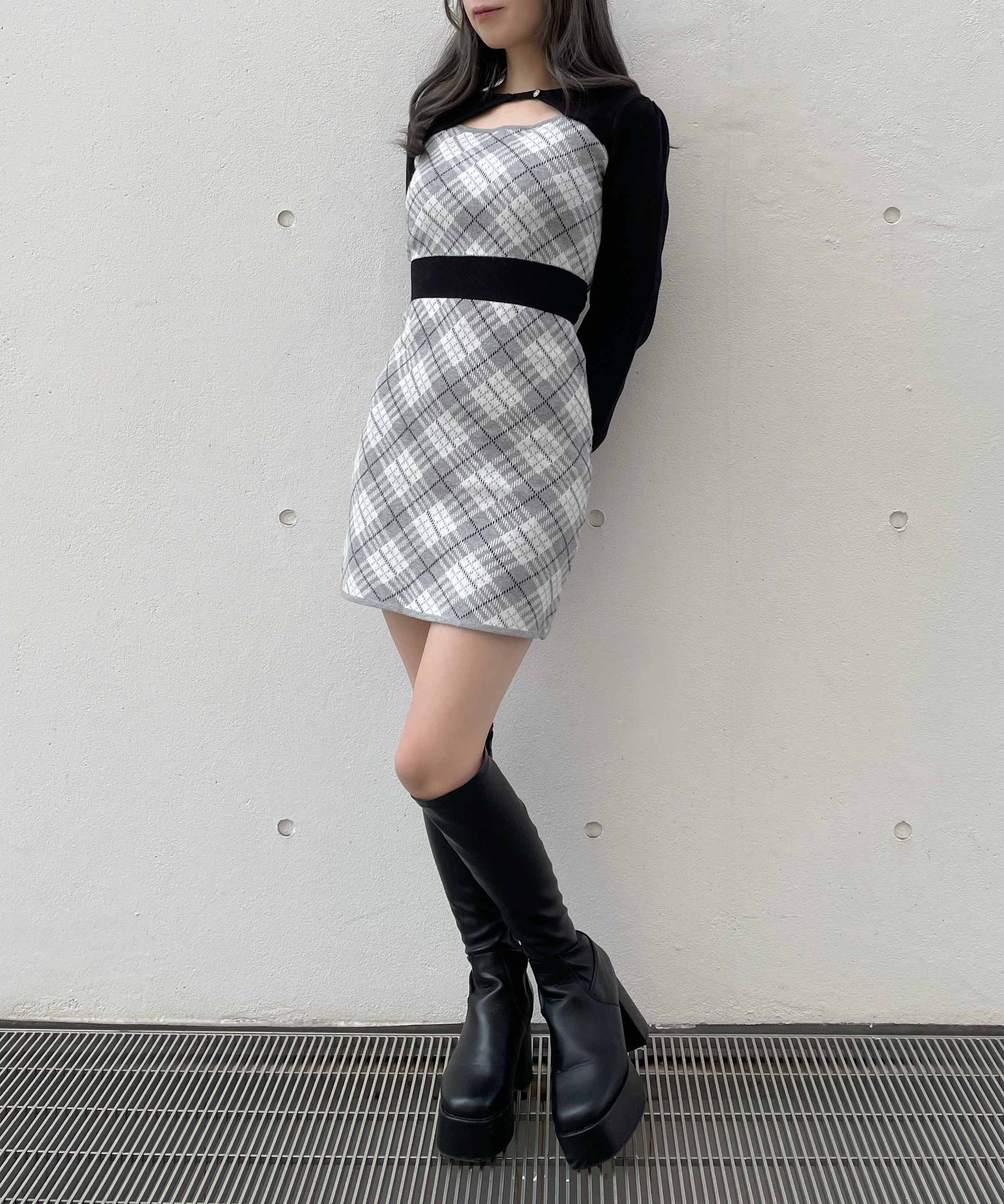 ジャガードバックリボンワンピース 黒 oneway ジャガードバックリボンワンピース 黒 oneway ジャガードバック