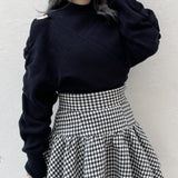 シャーリング袖カシュクールニット