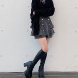 シャーリング袖カシュクールニット