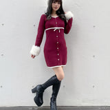 ファー付きパイピングワンピース