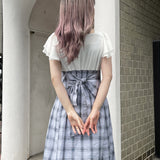 フレア袖ドッキングワンピース