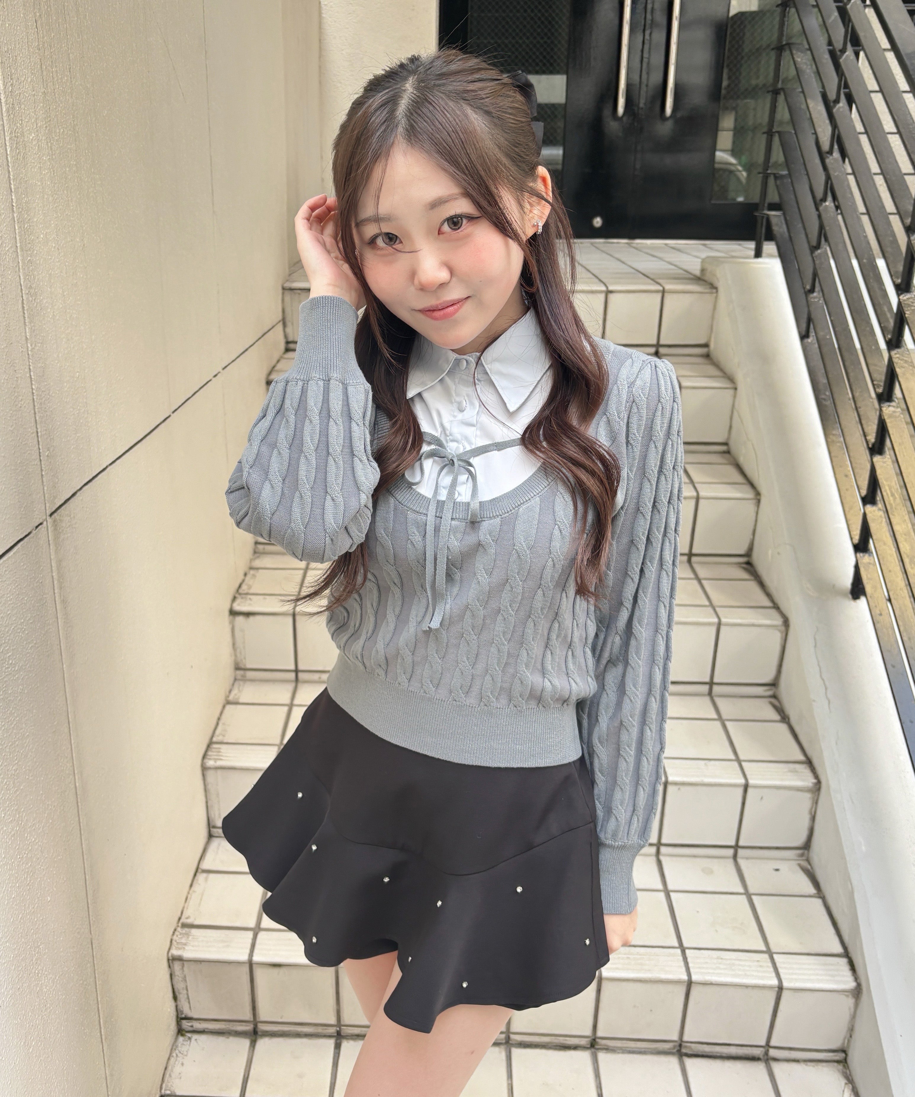 レイヤードケーブルニット