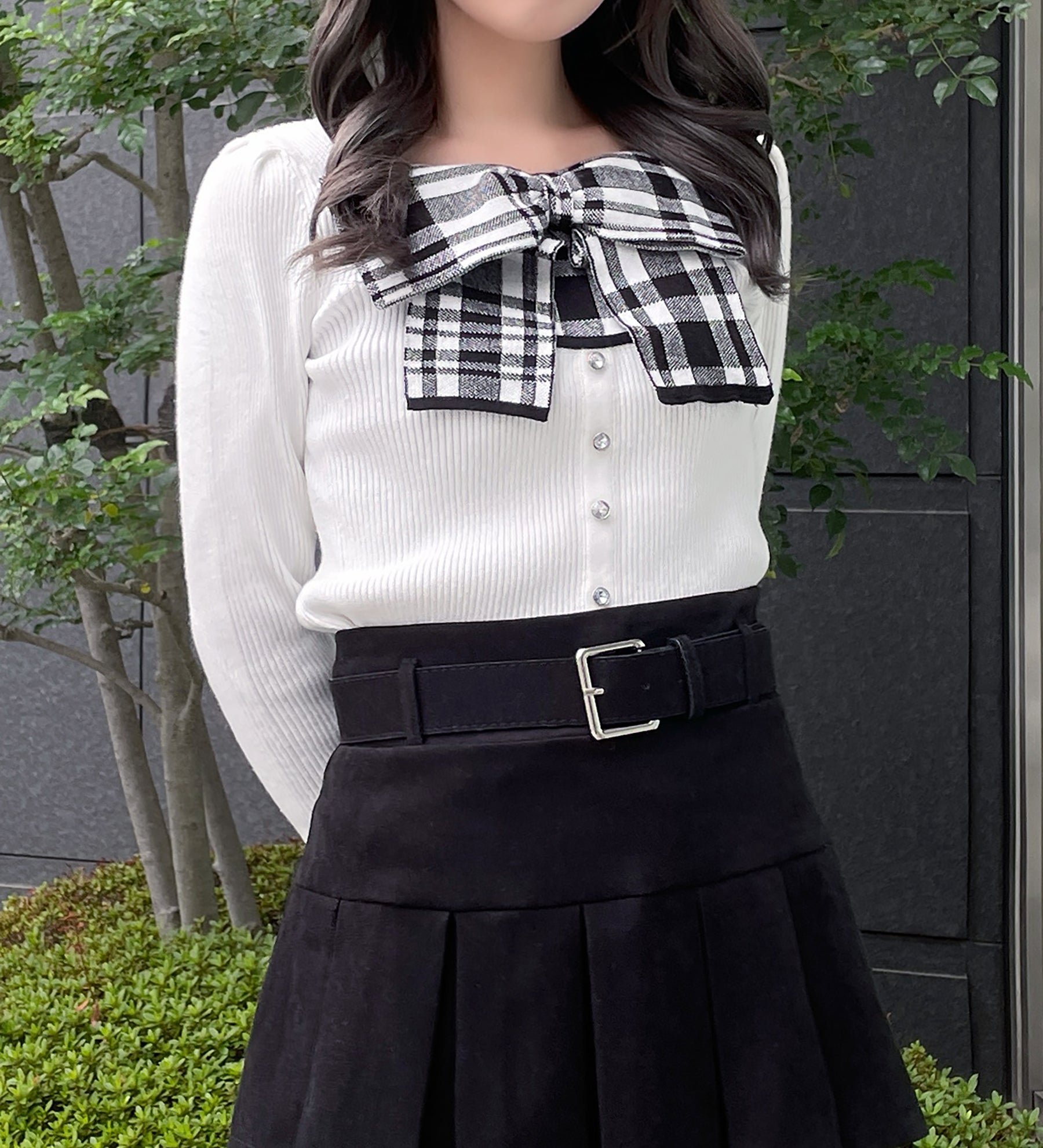 リボンレイヤードニット