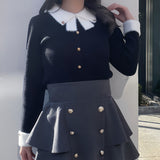 リボン衿金ボタンニット