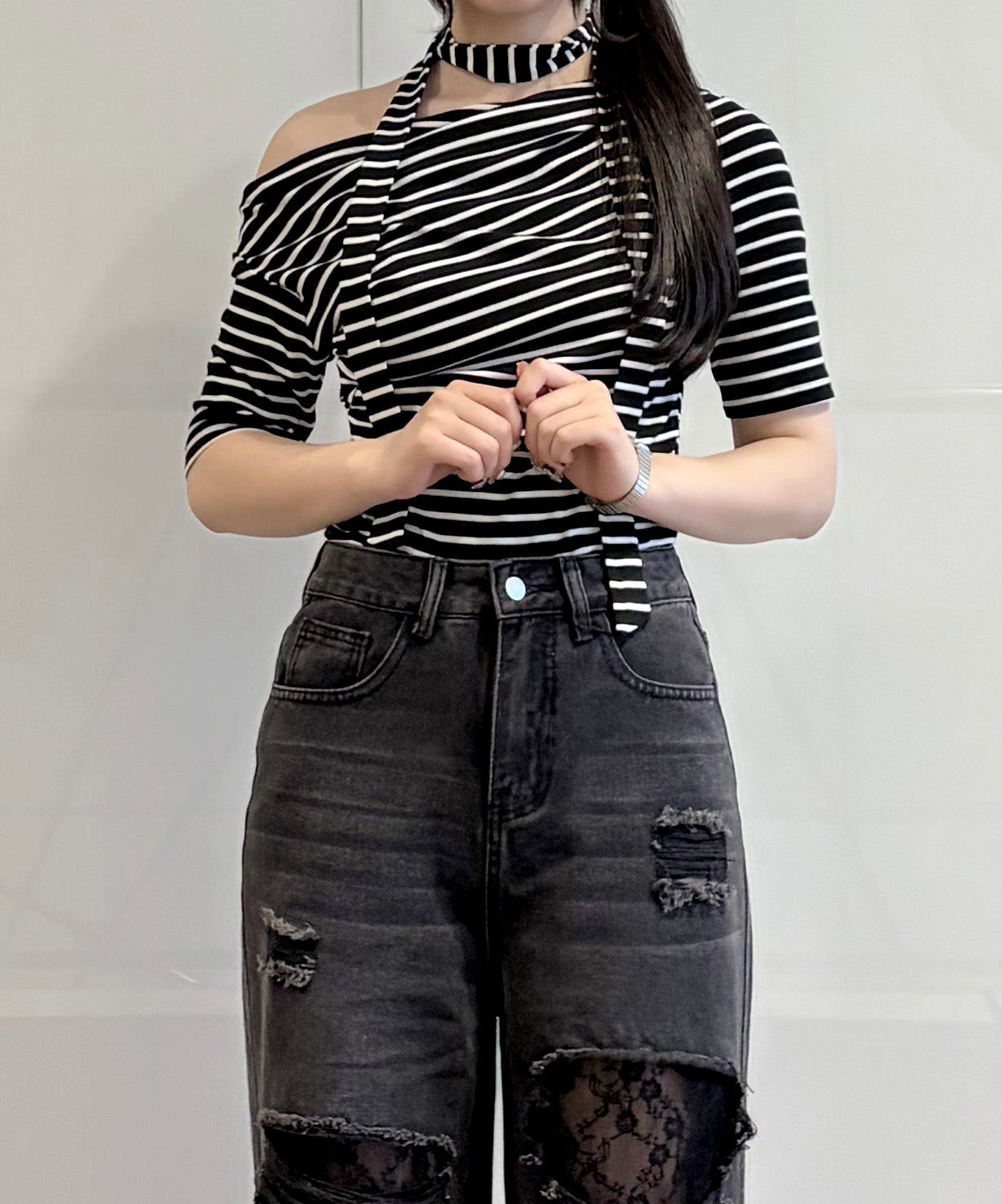 【SALE】半袖ドレープ衿カットソー