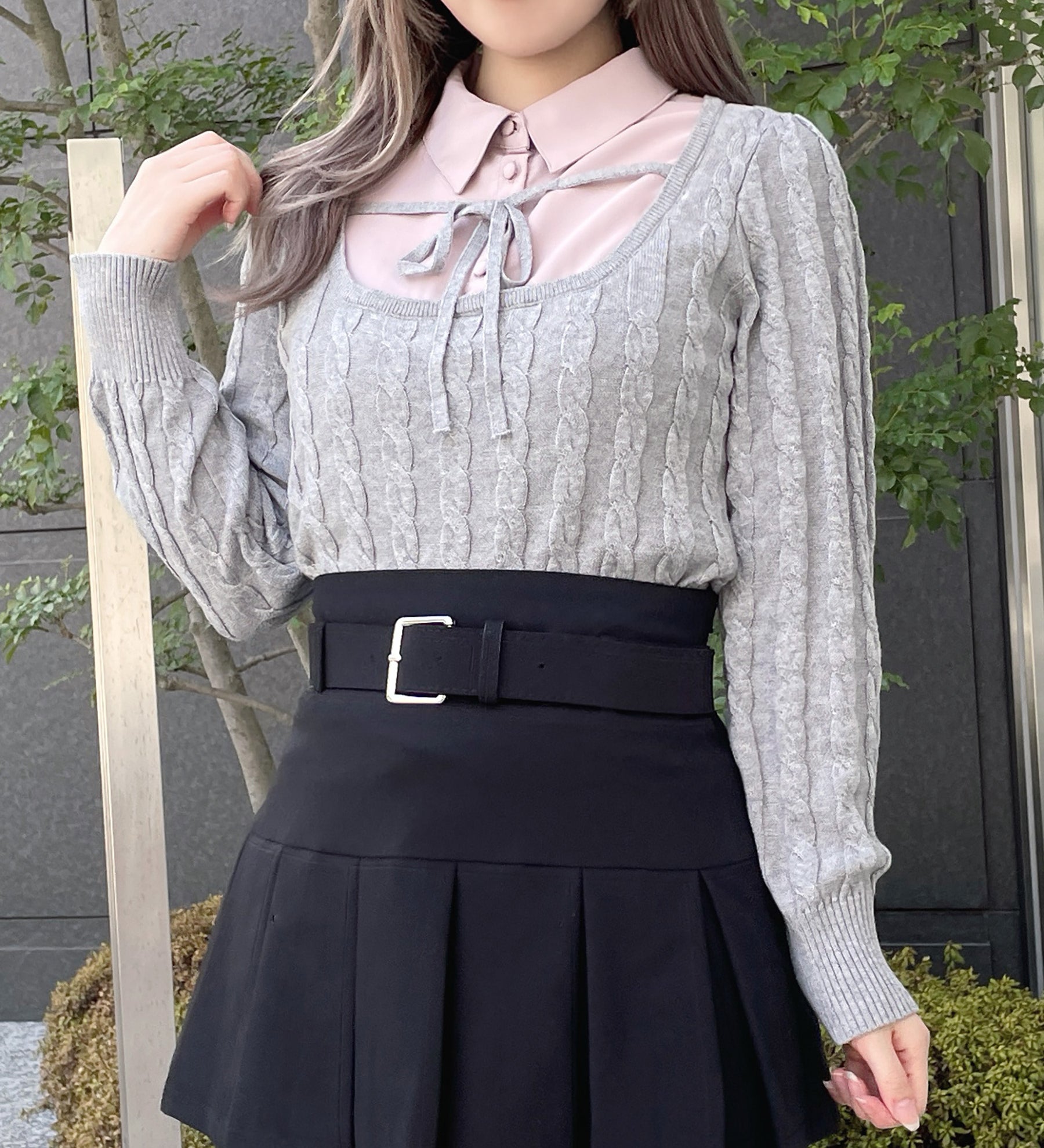 レイヤードケーブルニット