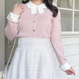 リボン衿金ボタンニット