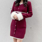 ファー付きパイピングワンピース