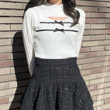 ケーブルダブルリボンニット