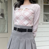 フロントアキリボンニット