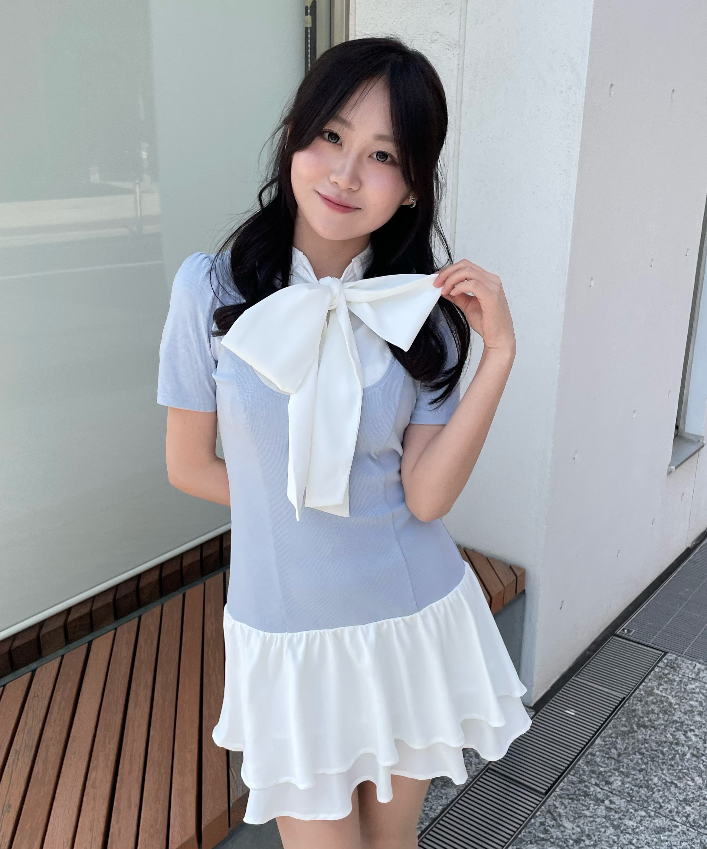 ボウタイレイヤードワンピース