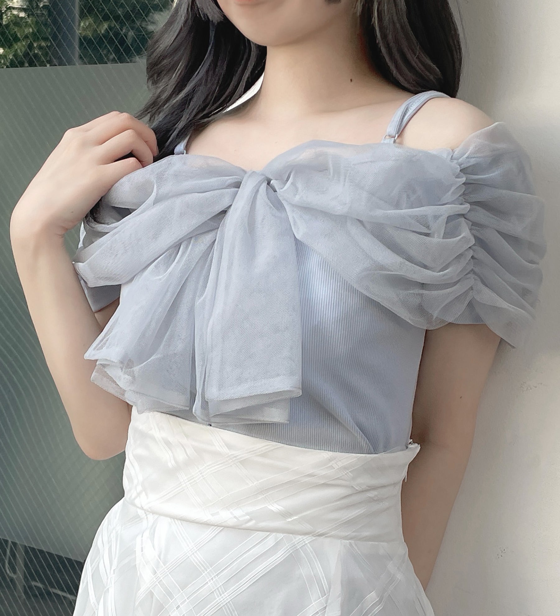 【予約商品 6月上旬お届け】チュールオフショルトップス