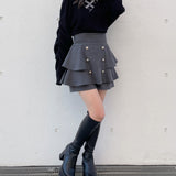 シャーリング袖カシュクールニット