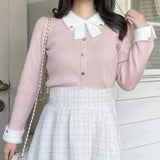 リボン衿金ボタンニット