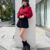 シャーリング袖カシュクールニット