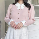 リボン衿金ボタンニット