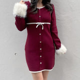 ファー付きパイピングワンピース