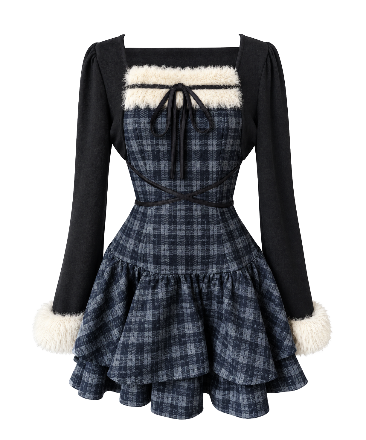 【SNSで人気♡】ファー付きレイヤード風ワンピース