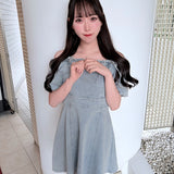 【予約商品7月上旬お届け】オフショルデニムミニワンピ