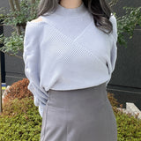 シャーリング袖カシュクールニット