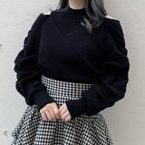 シャーリング袖カシュクールニット