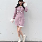 ファー付きパイピングワンピース