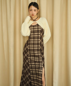 【予約商品10月上旬お届け】シャギーボレロロングチェックワンピース
