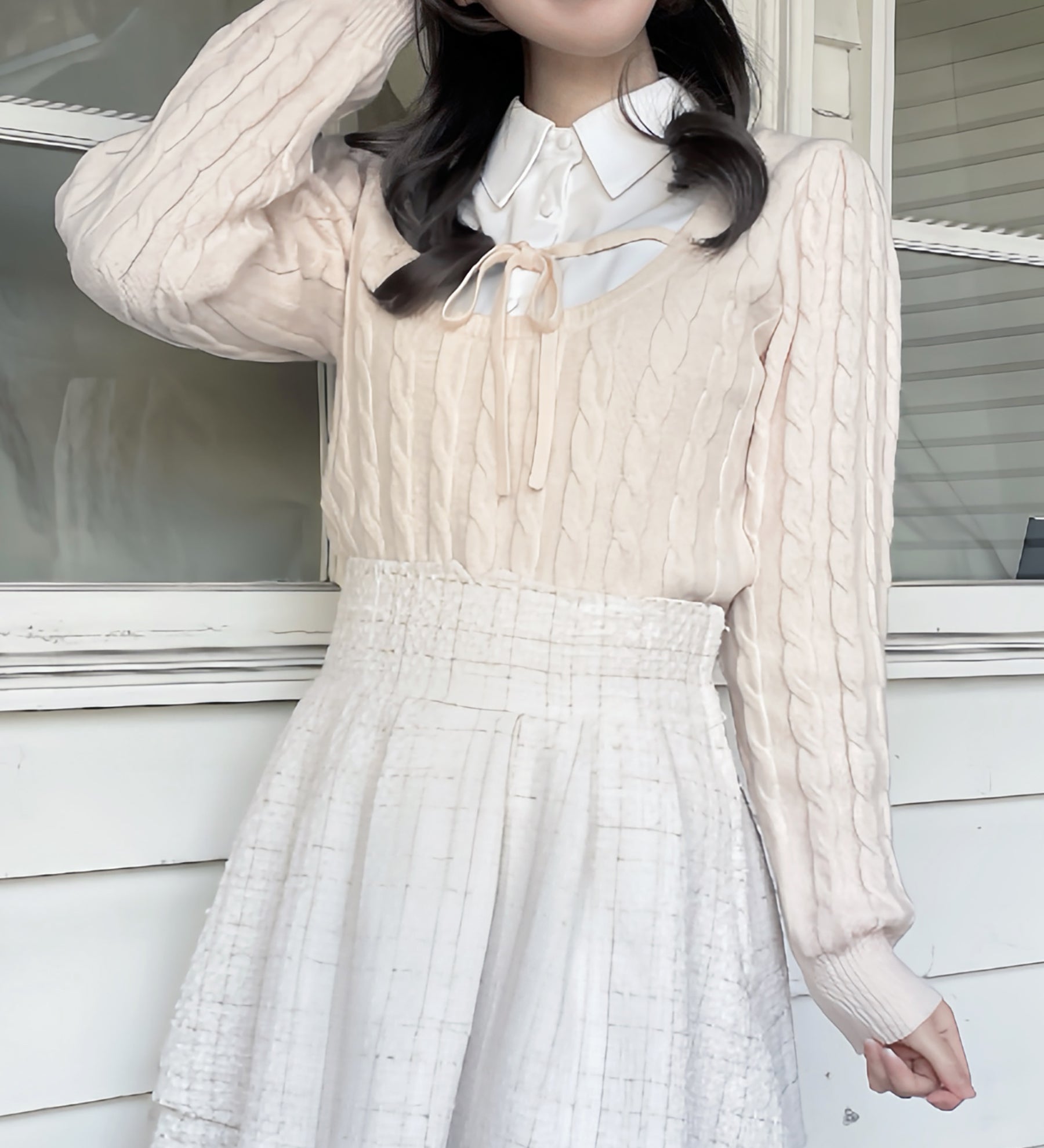 レイヤードケーブルニット