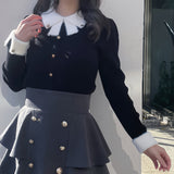 リボン衿金ボタンニット