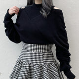 シャーリング袖カシュクールニット