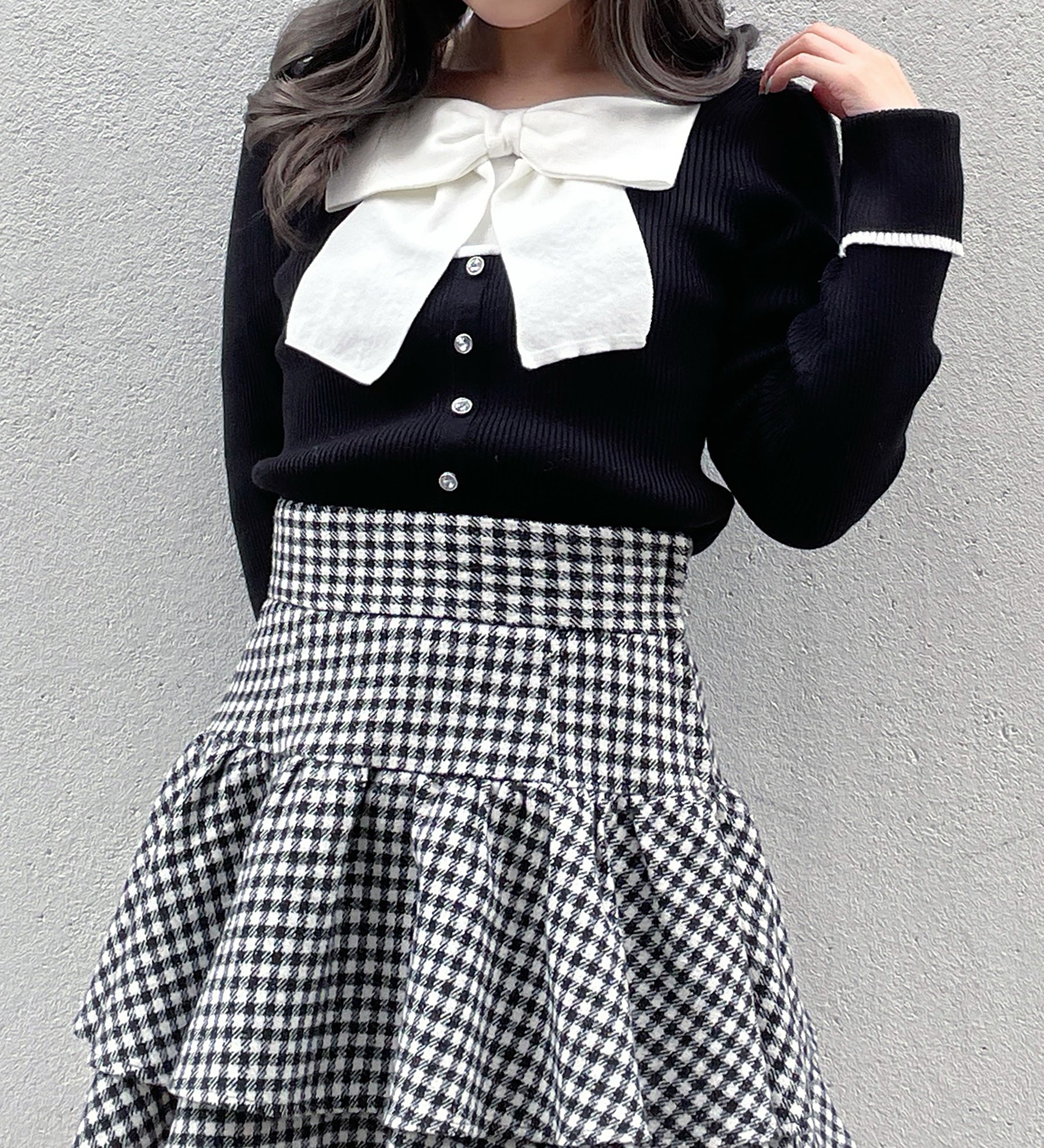 リボンレイヤードニット