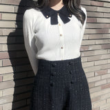 リボン衿金ボタンニット