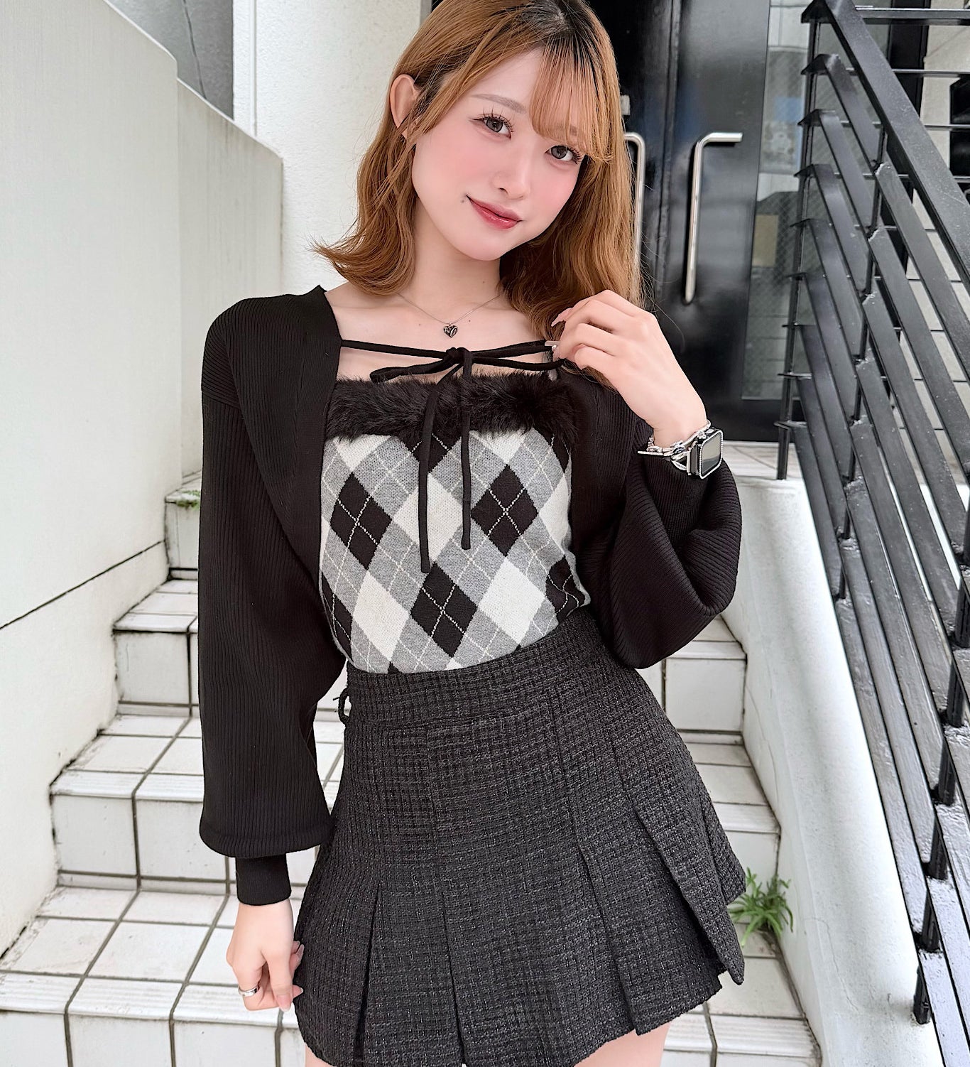 【予約商品11月中旬発送】ボレロセットファーチェックトップス