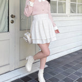 リボン衿金ボタンニット