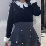 リボン衿金ボタンニット