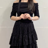 【SALE】半袖ドレープ衿カットソー
