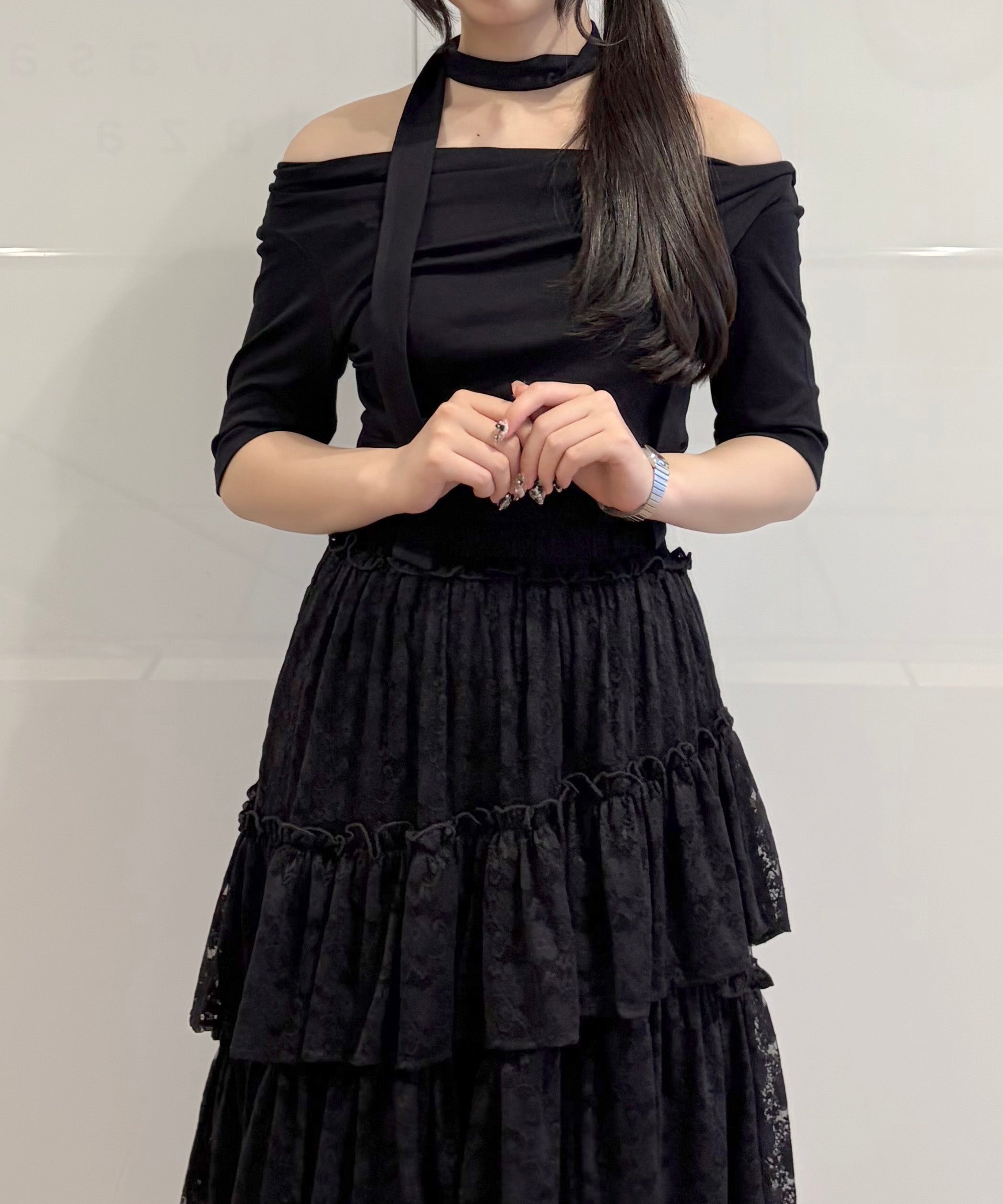 【SALE】半袖ドレープ衿カットソー